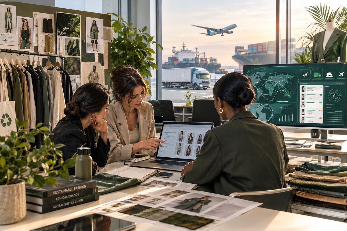 A team reviewing a collection alongside global supply chain data